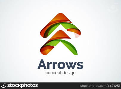 Arrow logo template, next or right concept. Modern minimal design logotype created with geometric shapes - circles, overlapping elements