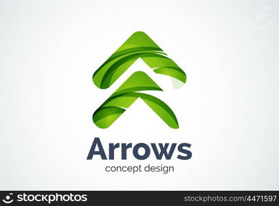 Arrow logo template, next or right concept. Modern minimal design logotype created with geometric shapes - circles, overlapping elements