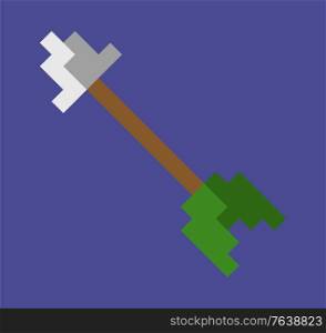 Arrow of archer vector, isolated weapon made of steel or iron, wooden stick ammunition in game, pixel art, vintage 8bit graphics flat style icons. Arrow with Metal Pointer, Wooden Weapons Icon