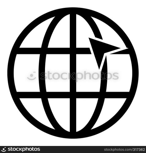 Arrow on earth grid Globe internernet concept Click arrow on website Idea using website icon black color vector illustration flat style simple image