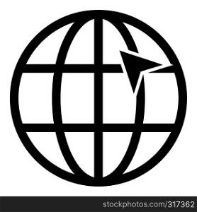 Arrow on earth grid Globe internernet concept Click arrow on website Idea using website icon black color vector illustration flat style simple image
