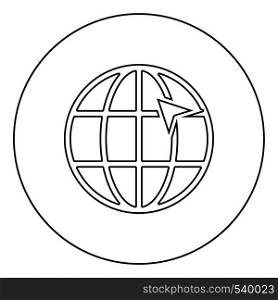 Arrow on earth grid Globe internernet concept Click arrow on website Idea using website icon in circle round outline black color vector illustration flat style simple image