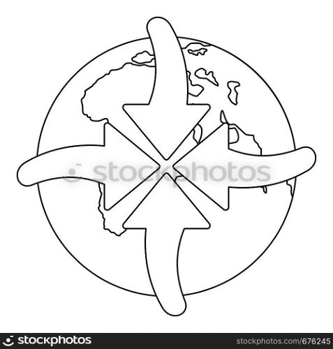 Arrow on world icon. Outline illustration of arrow on world vector icon for web. Arrow on world icon, outline style.
