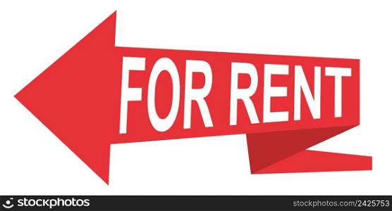 Arrow pointer for rent, vector red sign icon banner arrow ribbon for rent