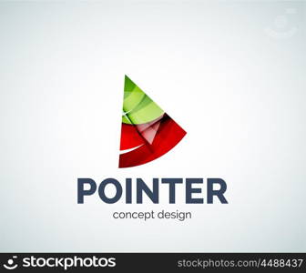 Arrow pointer logo business branding icon, created with color overlapping elements. Glossy abstract geometric style, single logotype