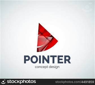Arrow pointer logo business branding icon, created with color overlapping elements. Glossy abstract geometric style, single logotype