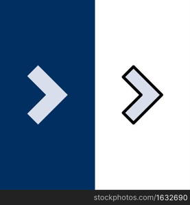Arrow, Right, Next  Icons. Flat and Line Filled Icon Set Vector Blue Background