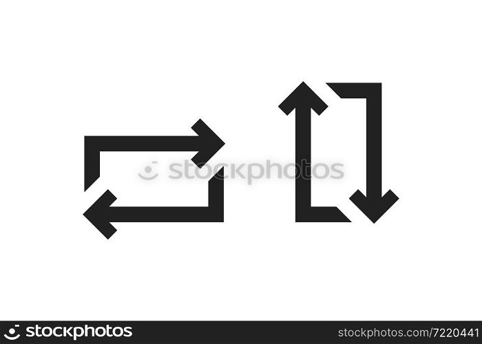 Arrow rotate icon set. Twist, two arrow sign in vector flat style.