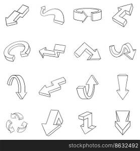 Arrow set icons in outline style isolated on white background. Arrow icon set outline