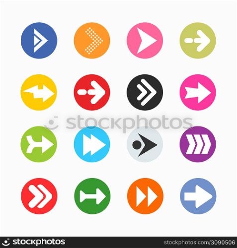 Arrow sign icon set. Simple circle shape internet button on gray background. Contemporary modern style.. Arrow sign icon set. Simple circle shape internet button on gray background.
