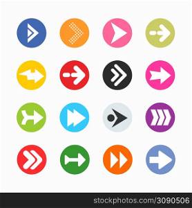 Arrow sign icon set. Simple circle shape internet button on gray background. Contemporary modern style.. Arrow sign icon set. Simple circle shape internet button on gray background.