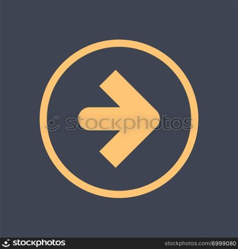 Arrow sign in a round icon. Yellow button is created in flat style. The design graphic element is saved as a vector illustration in the EPS file format.