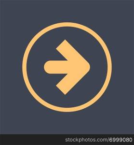 Arrow sign in a round icon. Yellow button is created in flat style. The design graphic element is saved as a vector illustration in the EPS file format.