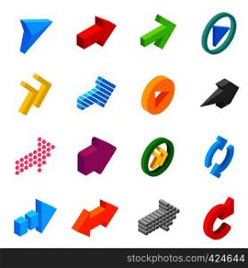Arrow sign isometric 3d icons set isolated on white background. Arrow sign isometric 3d icons