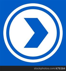 Arrow to right in circle icon white isolated on blue background vector illustration. Arrow to right in circle icon white