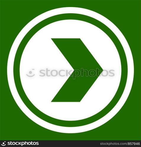 Arrow to right in circle icon white isolated on green background. Vector illustration. Arrow to right in circle icon green