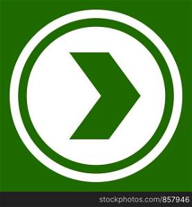 Arrow to right in circle icon white isolated on green background. Vector illustration. Arrow to right in circle icon green