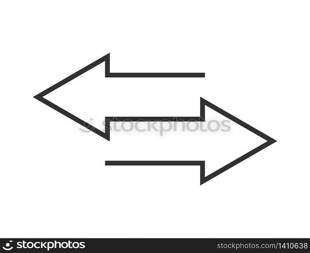 Arrow transfer symbols in black and white. Exchange symbol with arrows in flat outline design. Isolated outline reverse icons. Left and right arrow of communication. Vector EPS 10