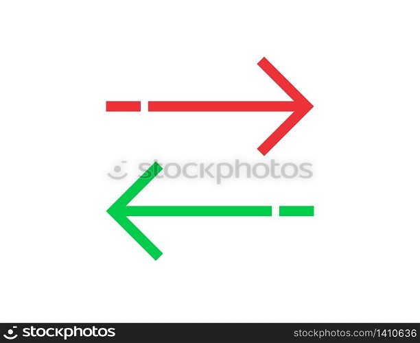 Arrow transfer symbols in red and green colors. Exchange symbol with arrows in flat design. Isolated outline reverse icons. Left and right arrow of communication. Vector EPS 10