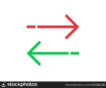 Arrow transfer symbols in red and green colors. Exchange symbol with arrows in flat design. Isolated outline reverse icons. Left and right arrow of communication. Vector EPS 10