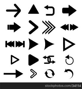 Arrow vector button icon set black color on white background. Isolated interface line symbol for app, web and music digital illustration design.