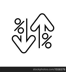 Arrow with percent up and down line icons. Percent growth and reduction black icons. Cost rate and interest vector icons on white background. Banking concept.. Percent growth and reduction black icons. Arrow with percent up and down line icon. Cost rate and interest vector icons.