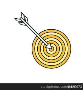 Arrow with Target Icon. Arrow with target icon. Target icon. Arrow hit goal ring in archery target. Business design element. Design element, sign, symbol, icon in flat. Vector illustration.