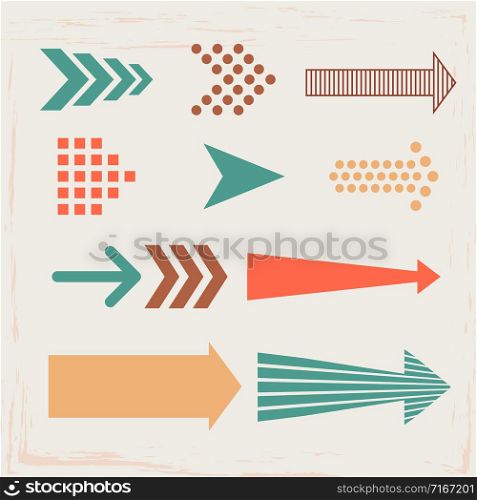 Arrows and directions signs in flat style vector set. Arrows and directions signs