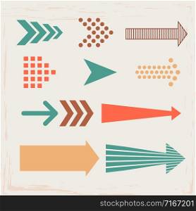 Arrows and directions signs in flat style vector set. Arrows and directions signs