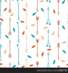 Arrows and feathers boho seamless pattern. Colorful boho seamless pattern with arrows and feathers. Vector illustration