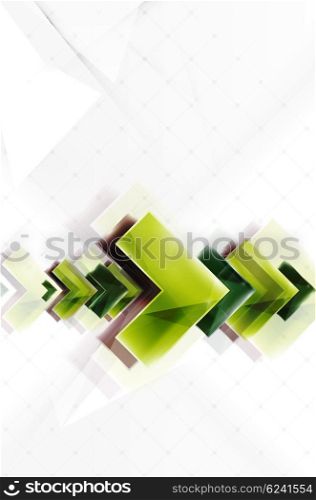 Arrows and triangles background. Vector web brochure, internet flyer, wallpaper or cover poster layout design. Geometric style, colorful realistic glossy arrow shapes with copyspace. Directional idea banner
