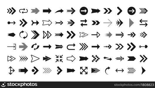 Arrows big black set icons. Arrow icon. Arrows for web design, mobile apps, interface and more. Vector stock illustration. Arrows big black set icons. Arrow icon. Arrows for web design, mobile apps, interface and more. Vector illustration.