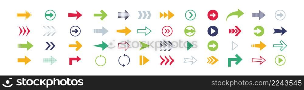 Arrows big color set icons. Arrow icon collection. Cursor simple vector illustration flat style