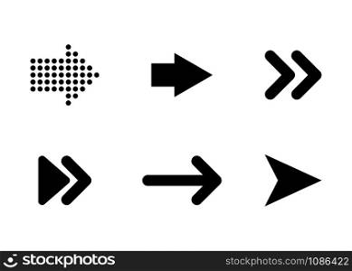Arrows black vector icons. Arrow. Set of Arrows different shapes, isolated on white background. Arrows in a row in modern simple flat design. Vector iilustration