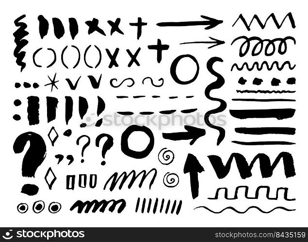 Arrows, dividers and borders, elements hand drawn set vector illustration. Arrows, dividers and borders, elements hand drawn set vector illustration.