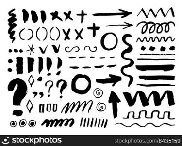 Arrows, dividers and borders, elements hand drawn set vector illustration. Arrows, dividers and borders, elements hand drawn set vector illustration.