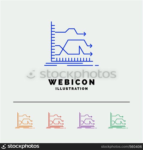 Arrows, forward, graph, market, prediction 5 Color Line Web Icon Template isolated on white. Vector illustration. Vector EPS10 Abstract Template background