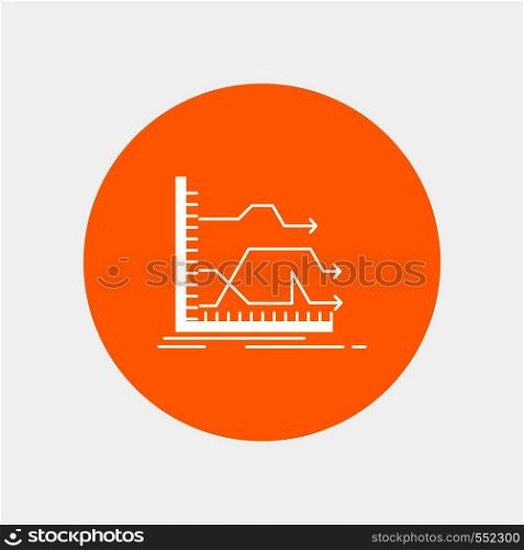 Arrows, forward, graph, market, prediction White Glyph Icon in Circle. Vector Button illustration. Vector EPS10 Abstract Template background