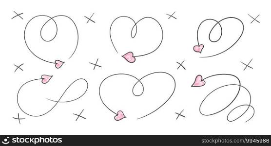 Arrows heart. Valentine’s day arrows. Pattern hand drawn. Hearts and arrows. Vector illustration