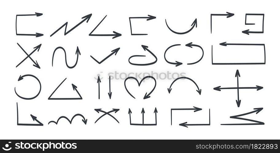 Arrows icons. Doodle arrows. Vector arrows. Arrows elements waypoints. Vector illustration