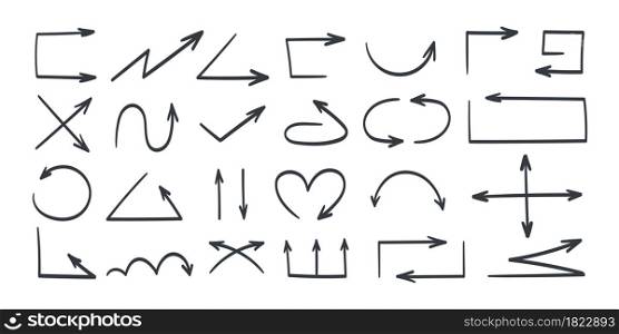 Arrows icons. Doodle arrows. Vector arrows. Arrows elements waypoints. Vector illustration