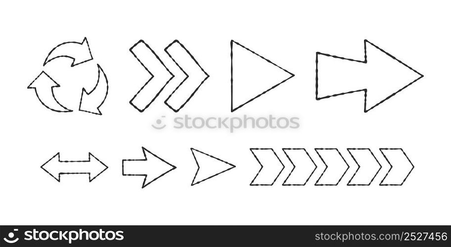 Arrows icons set. Sketch arrows drawn by hand. Vector icons