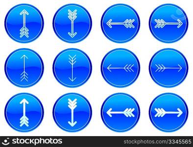 Arrows icons set. White - dark blue palette. Vector illustration.