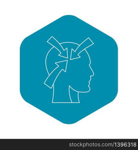 Arrows inside human head icon. Outline illustration of arrows inside human head vector icon for web. Arrows inside human head icon, outline style