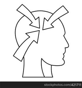 Arrows inside human head icon. Outline illustration of arrows inside human head vector icon for web. Arrows inside human head icon, outline style