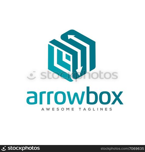 Arrows link box logo, 3d arrow link business logo concept illustration, Abstract cube arrows, business logo concept illustration