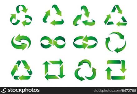 arrows logo. Green reuse and recycle gradient business emblems. Vector zero waste and green energy logo illustrations protection environmental. arrows logo. Green reuse and recycle gradient business emblems. Vector zero waste and green energy