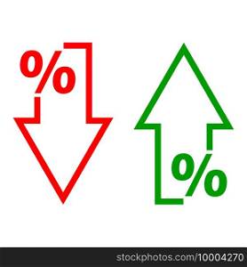 Arrows percentages. Green arrow up. Red down arrow. Vector illustration. EPS 10.. Arrows percentages. Green arrow up. Red down arrow. Vector illustration.