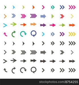 Arrows set. Arrow icon. Arrow black colored and colorful. vector icon. Arrow. Arrows vector collection. Vector illustration