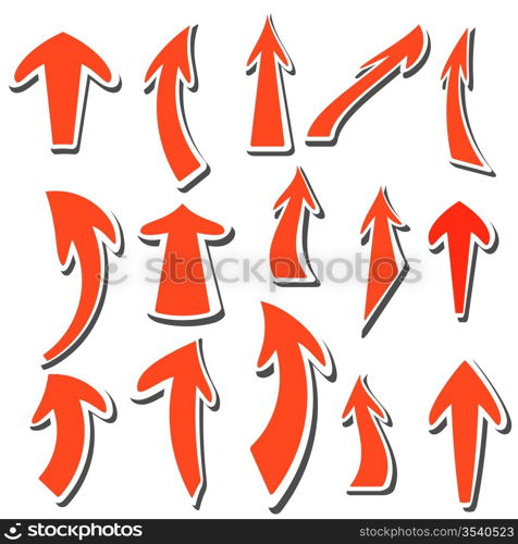 Arrows stickers different colors and shapes. Vector.